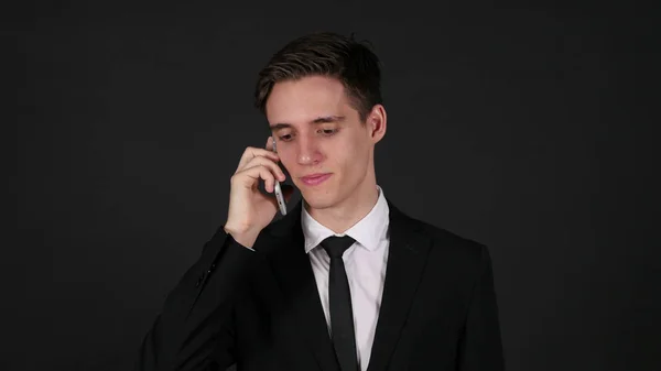 Talking on Phone, Dark Black Background — Stock Photo, Image