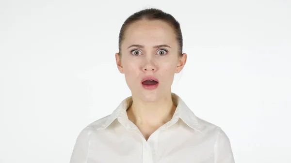 Shocked Woman, White Background — Stock Photo, Image