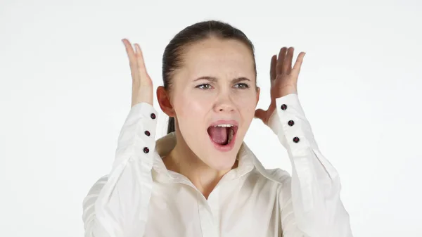 Mujer gritando, fondo blanco —  Fotos de Stock