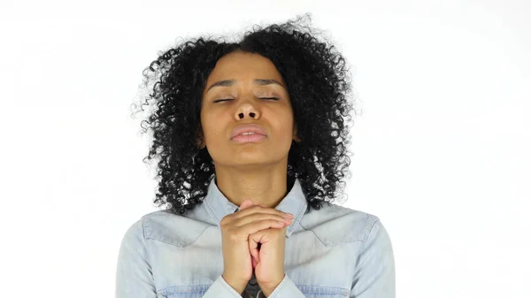 Praying Gesture by Black Woman, White Background — Stock Photo, Image