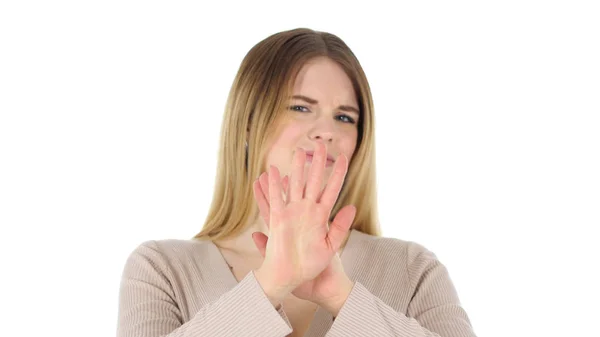 Rejecting, Denying Gesture, White Background — Stock Photo, Image