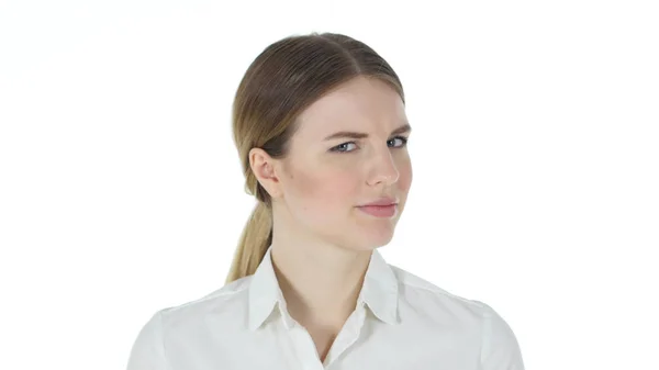 Geschäftsfrau schüttelt den Kopf zur Ablehnung, nein — Stockfoto