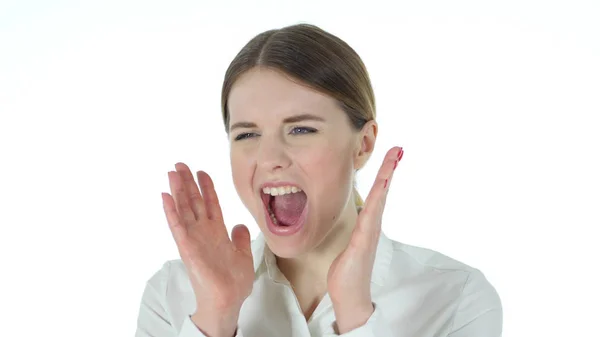 Gritando mujer de negocios, fondo blanco — Foto de Stock