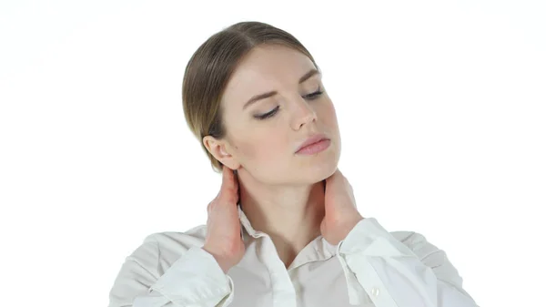 Neck Pain, Businesswoman on White Background — Stock Photo, Image