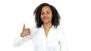 Siyah kadın başparmak yukarıya, beyaz arka plan