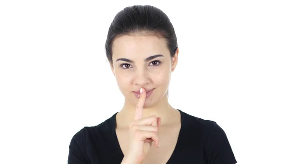 Finger on Lips for Silence, Portrait of Woman — Stock Photo, Image