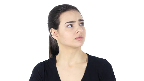 Portrett av en forvirret ung kvinne på hennes kontor – stockfoto