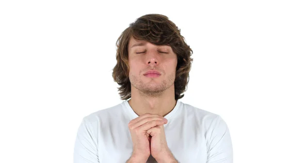 Hombre rezando, fondo blanco — Foto de Stock