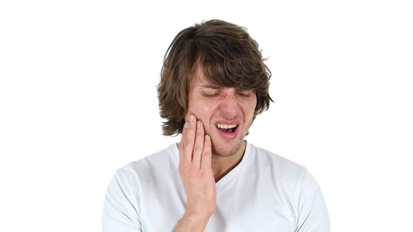 Mal di denti, Uomo dolorante, Sfondo bianco — Foto Stock
