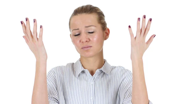 Woman Upset by Loss, , White Background — Stock Photo, Image