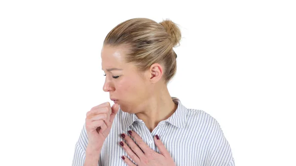 Cough, Coughing Woman, White Background — Stock Photo, Image
