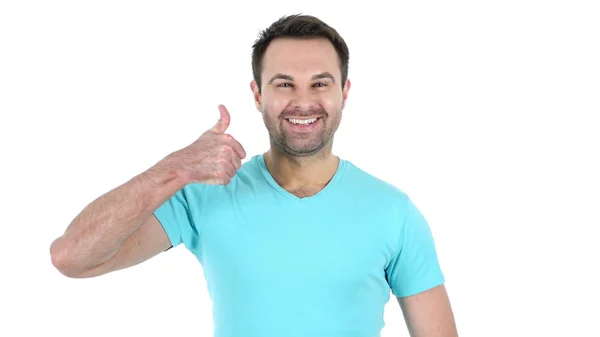 Polegares para cima pelo homem de meia-idade, fundo branco — Fotografia de Stock