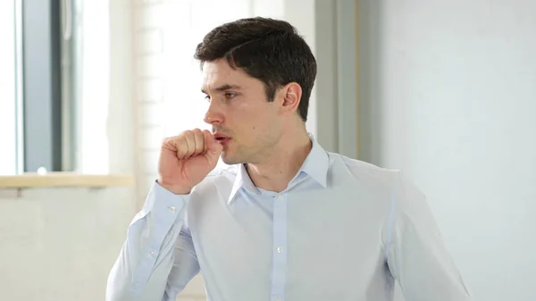 Cough, Man Coughing in Office, Indoor — Stock Photo, Image