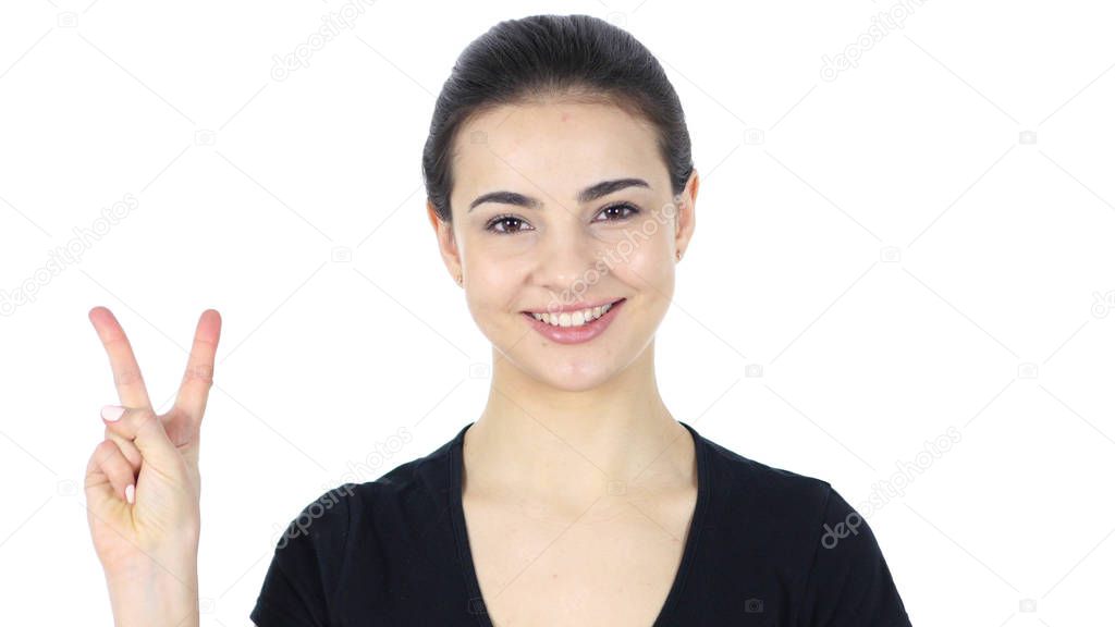Okay Gesture, Portrait of Woman on White Background