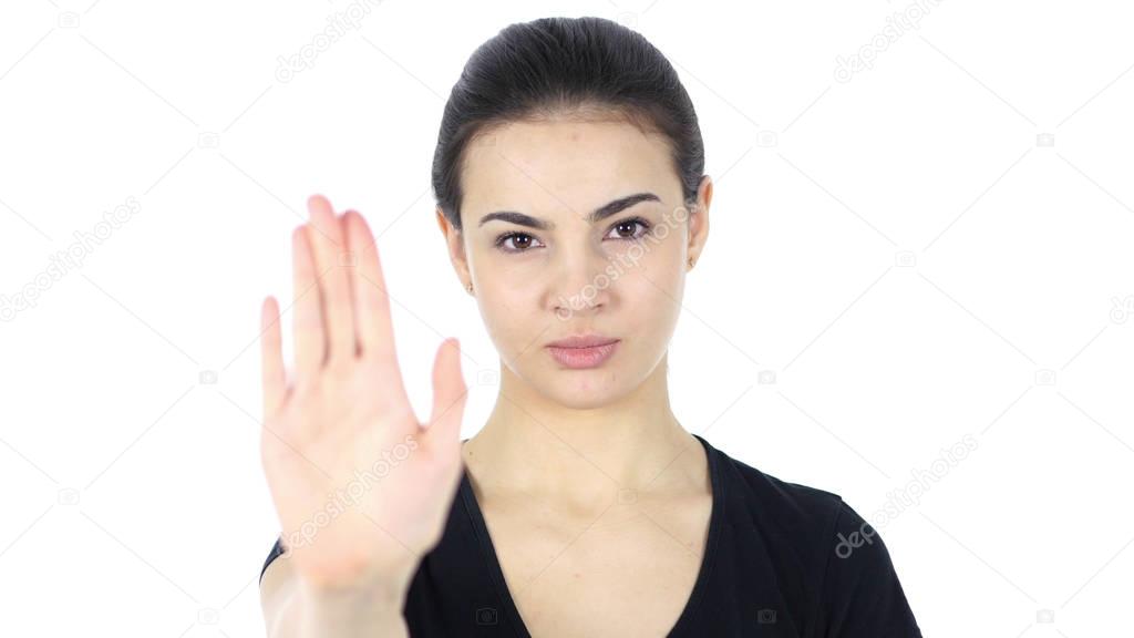 Stop Gesture by Woman, Whte Background