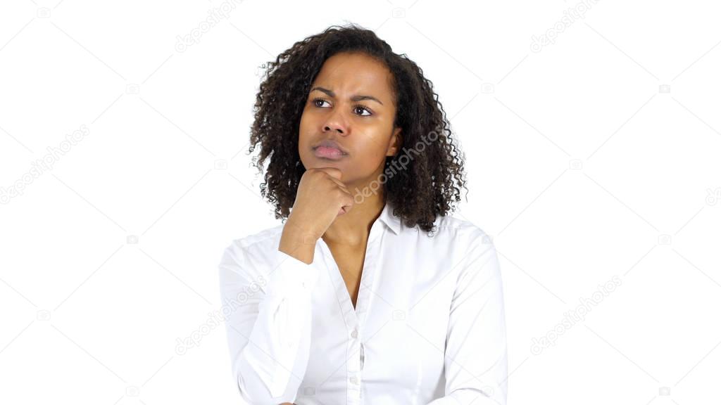 Thinking Pensive Black Woman, White Background