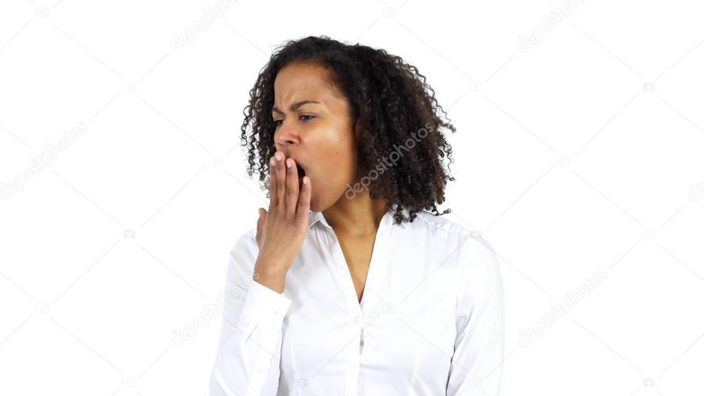 Black Woman Yawning, white Background