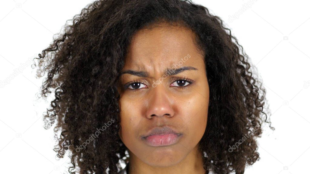 Sad Black Woman Face, Crying, white Background