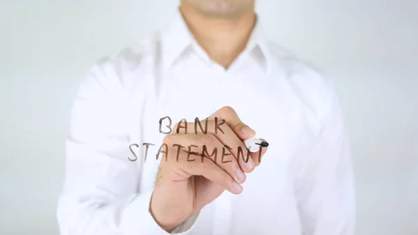 Banki nyilatkozat, üveg, kézzel írás az ember — Stock Fotó