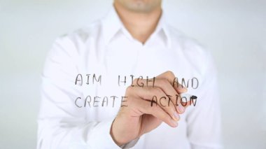 Amaç yüksek ve oluşturma eylem, cam, adam yazma Handwritten