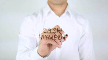 Ödeme nakit, cam, el yazısıyla yazma adam