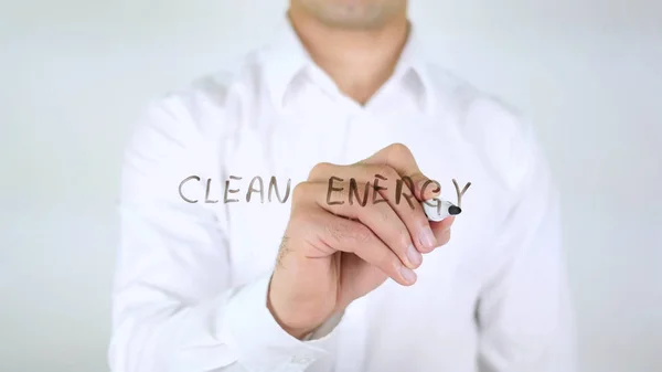 Clean Energy, Man Writing on Glass, Handwritten — Stock Photo, Image