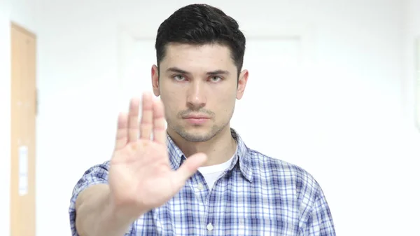 Stop Sign, Serious Man Gesturing — Stock Photo, Image