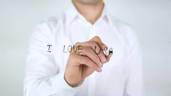 I Love USA, Businessman Writing on Glass — Stock Photo, Image