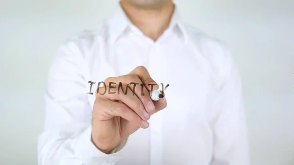 Identidad, Empresario Escribiendo en Vidrio — Foto de Stock