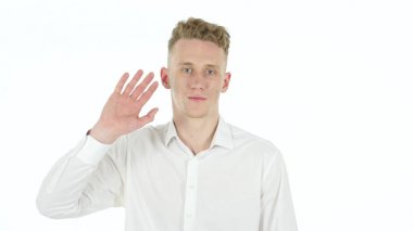 Merhaba, genç işadamı el sallayarak