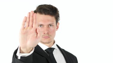 Jest işadamı tarafından beyaz arka plan üzerinde durdur