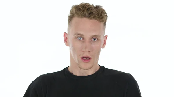 Young Man in Shock Isolated White Background — Stock Photo, Image