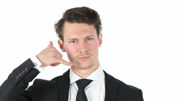 Rufen Sie uns an, Handgeste des Geschäftsmannes — Stockfoto