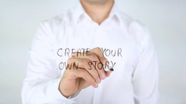 Kendi hikaye oluşturmak, cam üzerinde yazılı adam