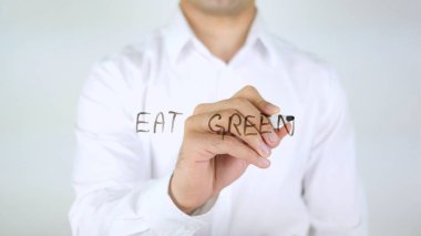 Yeşil yemek, cam üzerinde yazılı adam