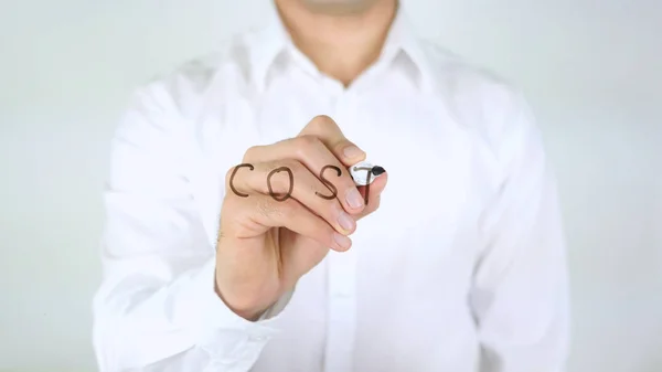 Costo, hombre escribiendo en vidrio — Foto de Stock