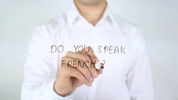 ¿Hablas francés?, Man Writing on Glass —  Fotos de Stock