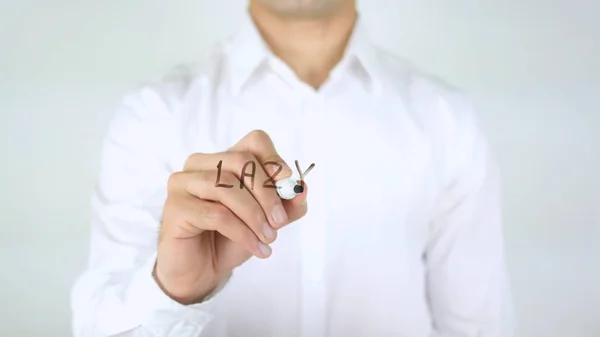 Pigro, Uomo che scrive su vetro — Foto Stock