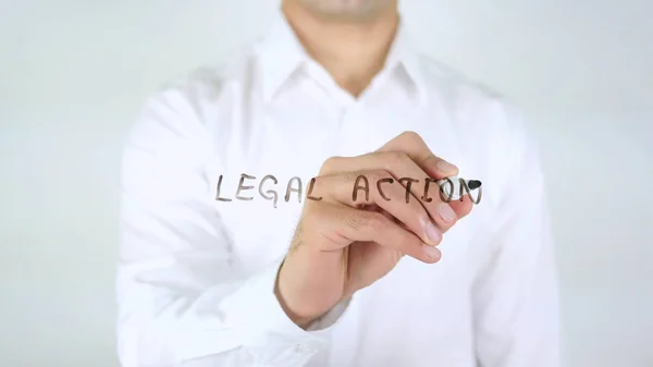 Acción legal, Hombre escribiendo sobre vidrio —  Fotos de Stock