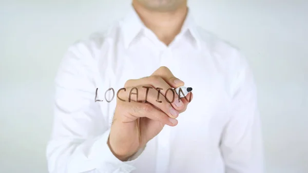 Location, Man Writing on Glass — Stock Photo, Image