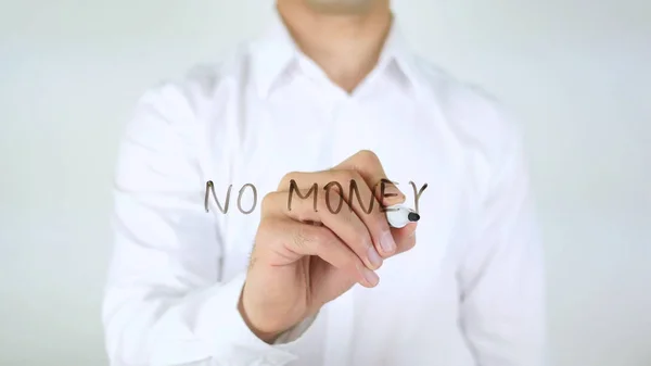 No Money, Man Writing on Glass — Stock Photo, Image