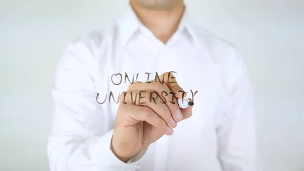 Universidade Online, Homem Escrevendo em Vidro — Fotografia de Stock