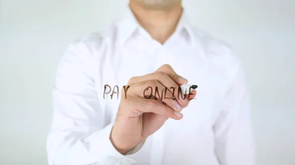 Pay Online, Man Writing on Glass — Stock Photo, Image