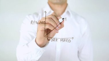 Ödül - iş zor grafik, adam cam üzerine yazma