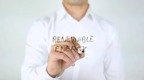 Renewable Energy, Man Writing on Glass — Stock Photo, Image