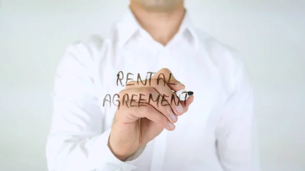 Rental Agreement, Man Writing on Glass — Stock Photo, Image