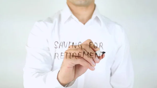 Saving For Retirement, Man Writing on Glass — Stock Photo, Image