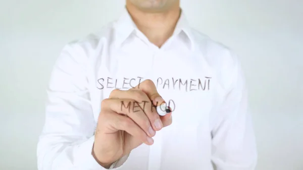 Select Payment Method, Man Writing on Glass — Stock Photo, Image