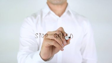 Açgözlülük durdurmak, cam üzerinde yazılı adam