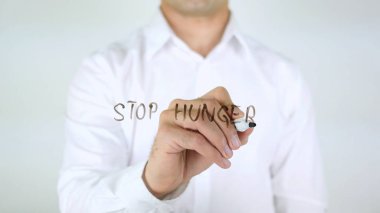 Açlık durdurmak, cam üzerinde yazılı adam